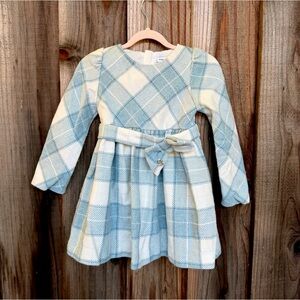 Blue and White Plaid Winter Toddler Dress